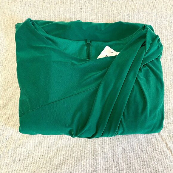 Serengeti Dress Emerald Green Twist Front Shoulder Long Sleeve Size Large Midi - Picture 13 of 13